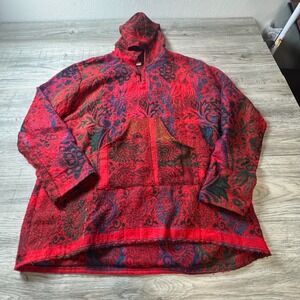 Unbranded Tapestry Hoodie Mens XL Red Paisley Woven Baja Boho Pullover N85